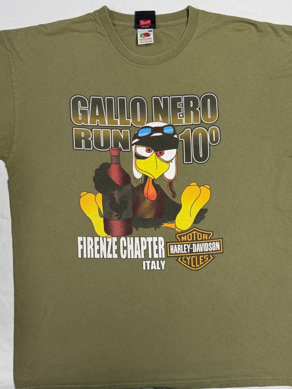 Harley-Davidson Olive Green Gallo Nero Run Graphic Tee with Yellow & Red Accents